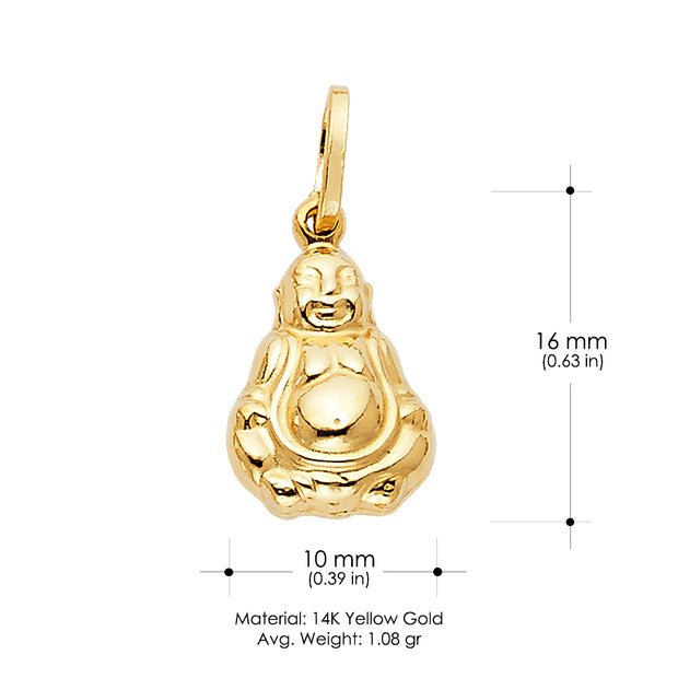 14K Gold Plain Buddha Charm Pendant with 1.2mm Singapore Chain Necklace