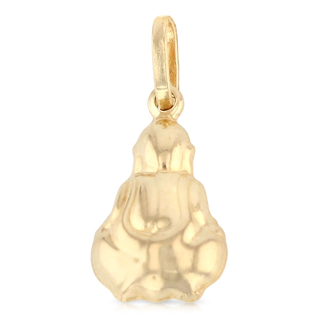 14K Gold Plain Buddha Charm Pendant with 1.5mm Flat Open Wheat Chain Necklace