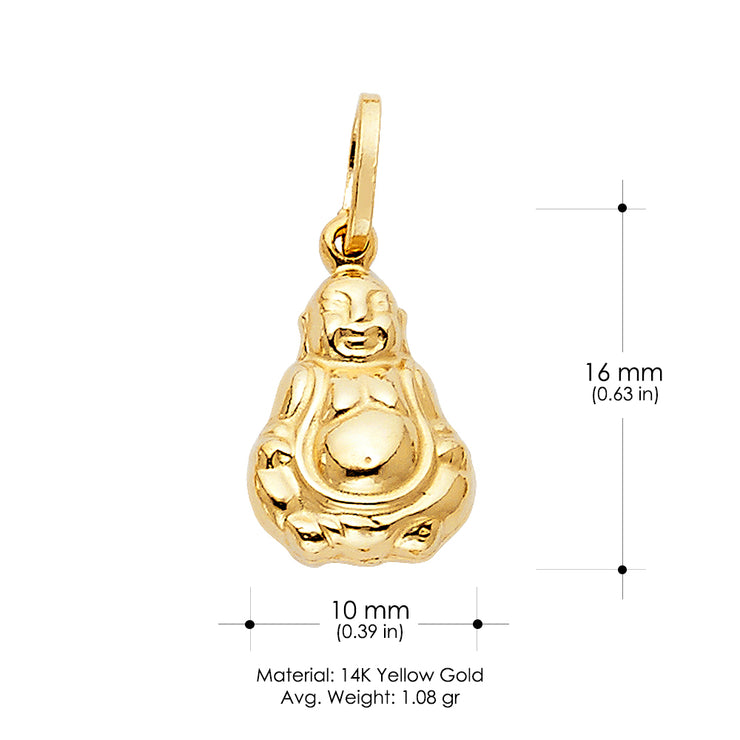 14K Gold Plain Buddha Charm Pendant with 2mm Figaro 3+1 Chain Necklace
