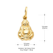 14K Gold Plain Buddha Charm Pendant with 1.5mm Flat Open Wheat Chain Necklace