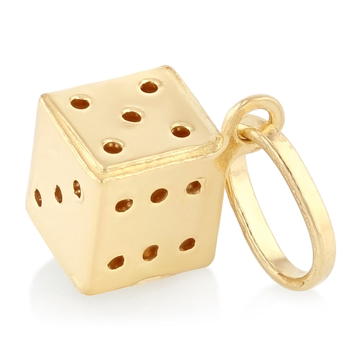 14K Gold Dice Charm Pendant with 0.6mm Box Chain Necklace