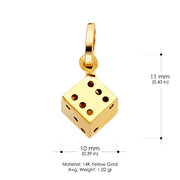 14K Gold Dice Charm Pendant with 0.9mm Singapore Chain Necklace