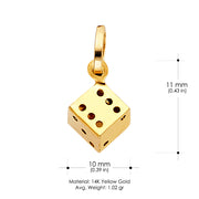 14K Gold Dice Charm Pendant with 1.2mm Flat Open Wheat Chain Necklace