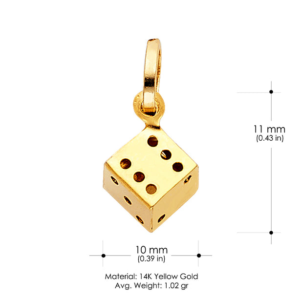 14K Gold Dice Charm Pendant with 0.6mm Box Chain Necklace