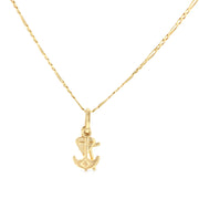 14K Gold Faith, Hope, and Charity Lucky Charm Pendant with 2mm Figaro 3+1 Chain Necklace