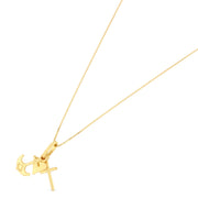 14K Gold Faith, Hope, and Charity Lucky Charm Pendant with 0.6mm Box Chain Necklace