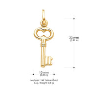 14K Gold Plain Key Charm Pendant with 2mm Figaro 3+1 Chain Necklace