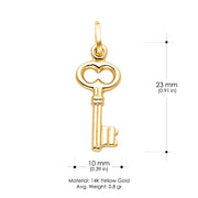 14K Gold Plain Key Charm Pendant with 0.8mm Box Chain Necklace