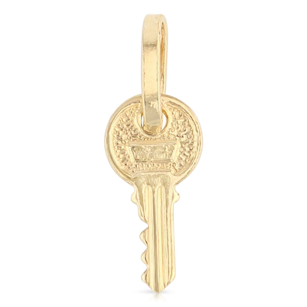 14K Gold Key Charm Pendant with 0.9mm Wheat Chain Necklace