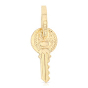 14K Gold Key Charm Pendant with 1.6mm Figaro 3+1 Chain Necklace