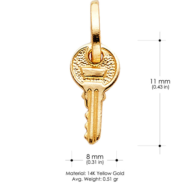 14K Gold Key Charm Pendant with 0.9mm Singapore Chain Necklace