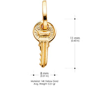 14K Gold Key Charm Pendant with 1.2mm Flat Open Wheat Chain Necklace