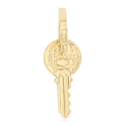 14K Gold Key Charm Pendant with 0.9mm Wheat Chain Necklace