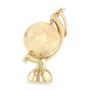 14K Gold Globe Traveler's Charm Pendant with 1.5mm Flat Open Wheat Chain Necklace