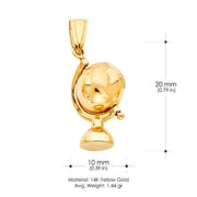 14K Gold Earth Globe Traveler's Charm Pendant