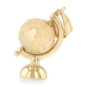 14K Gold Globe Traveler's Charm Pendant with 1.5mm Flat Open Wheat Chain Necklace