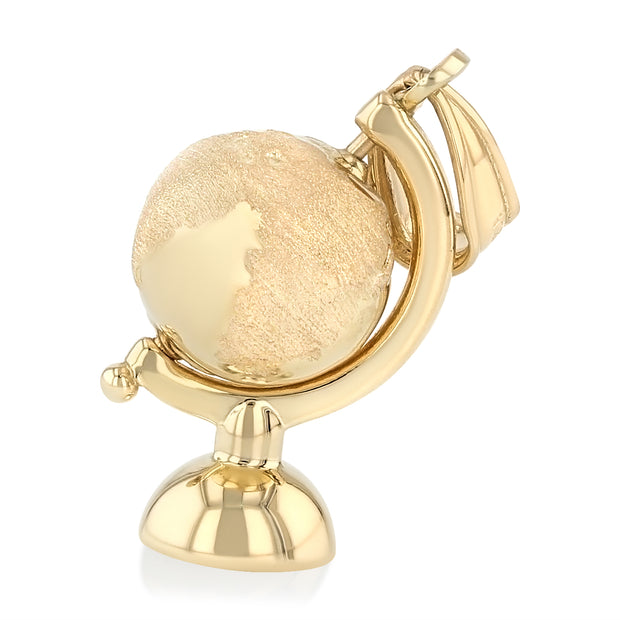 14K Gold Globe Traveler's Charm Pendant with 1.2mm Singapore Chain Necklace