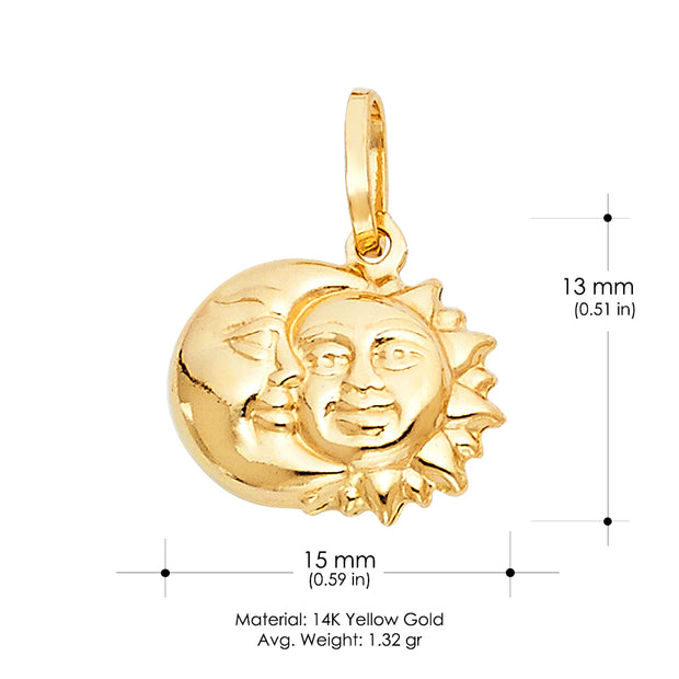 14K Gold Half Moon & Full Sun Charm Pendant