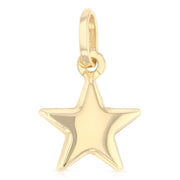 14K Gold Plain Star Charm Pendant with 1.2mm Flat Open Wheat Chain Necklace