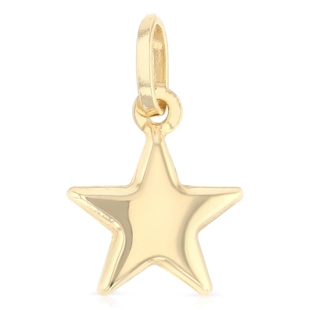 14K Gold Plain Star Charm Pendant with 1.2mm Flat Open Wheat Chain Necklace