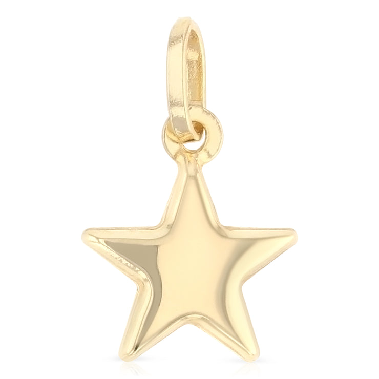 14K Gold Plain Star Charm Pendant with 0.9mm Wheat Chain Necklace