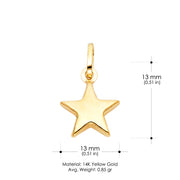 14K Gold Plain Star Charm Pendant