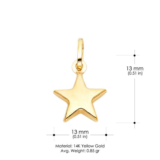 14K Gold Plain Star Charm Pendant with 0.9mm Singapore Chain Necklace