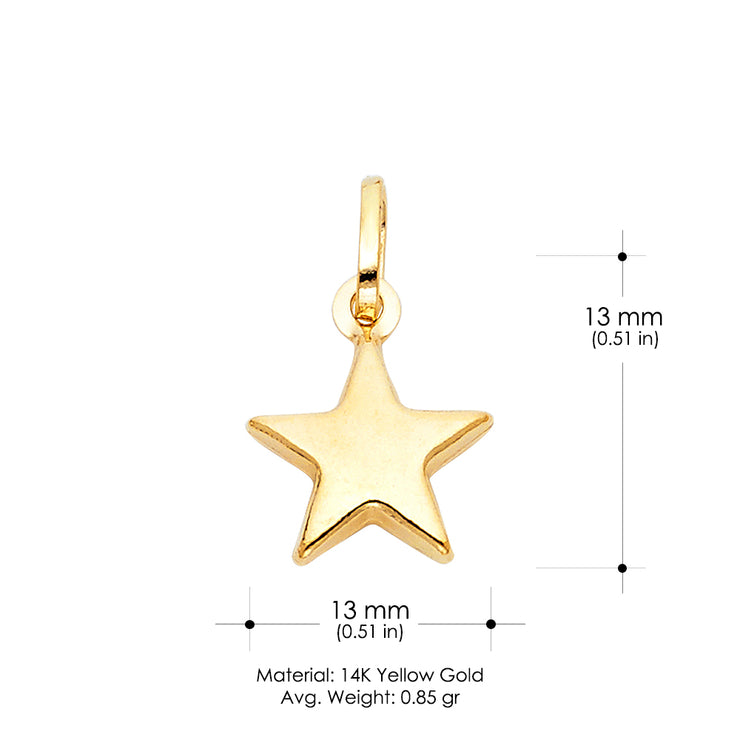 14K Gold Plain Star Charm Pendant with 0.9mm Singapore Chain Necklace