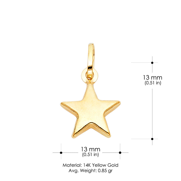 14K Gold Plain Star Charm Pendant with 0.9mm Wheat Chain Necklace