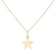 14K Gold Plain Star Charm Pendant with 0.8mm Box Chain Necklace