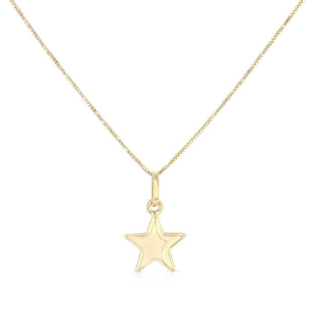 14K Gold Plain Star Charm Pendant with 0.8mm Box Chain Necklace