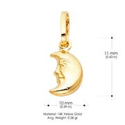 14K Gold Half Moon Face Charm Pendant with 0.8mm Box Chain Necklace