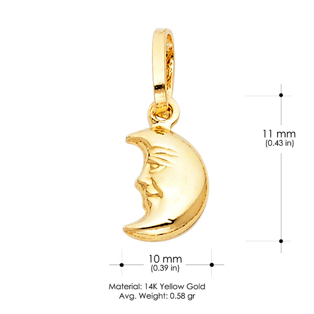 14K Gold Half Moon Face Charm Pendant with 0.8mm Box Chain Necklace