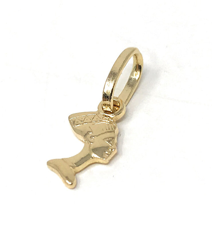 14K Gold Egyptian Queen Pharoah Nefertiti Charm Pendant with 1.6mm Figaro 3+1 Chain Necklace