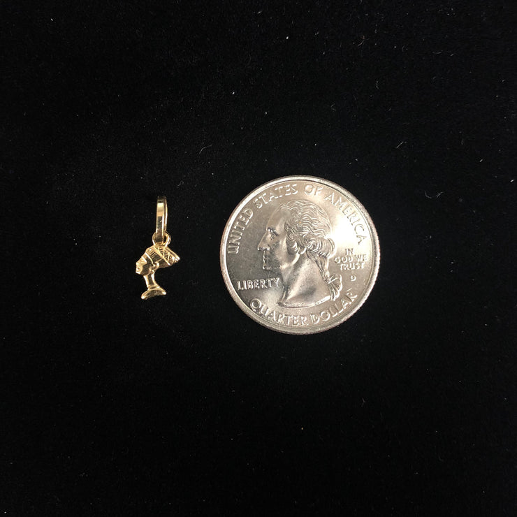 14K Gold Egyptian Queen Pharoah Nefertiti Charm Pendant with 1.6mm Figaro 3+1 Chain Necklace