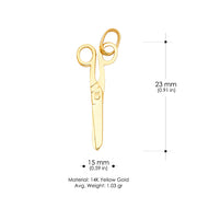 14K Gold Fashion Scissors Charm Pendant with 1.5mm Flat Open Wheat Chain Necklace