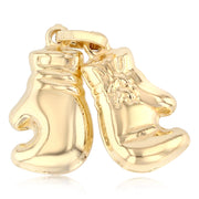 14K Gold Dual Boxing Glove Charm Pendant with 1.5mm Flat Open Wheat Chain Necklace
