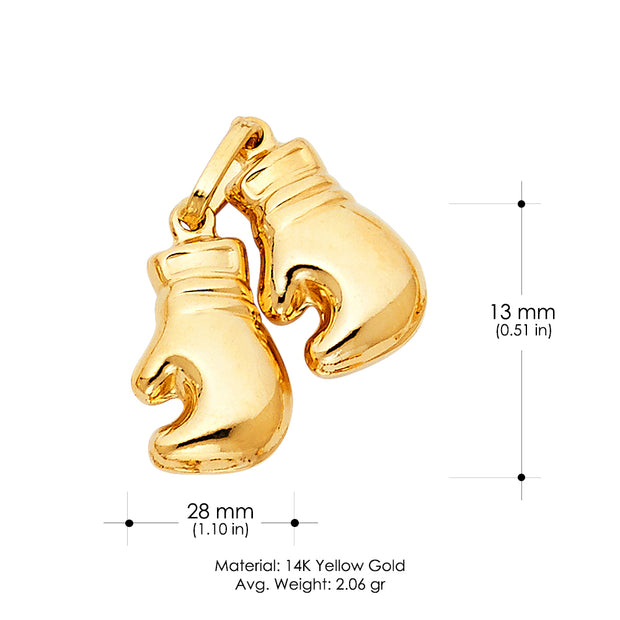 14K Gold Dual Boxing Glove Charm Pendant with 1.5mm Flat Open Wheat Chain Necklace