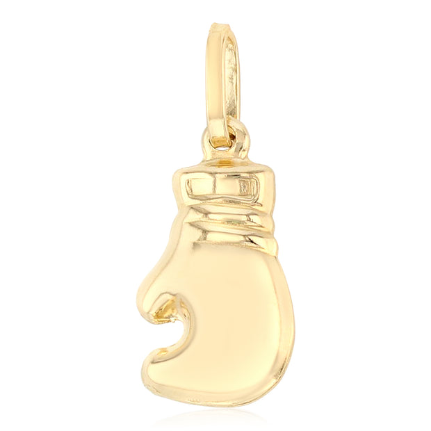 14K Gold Single Boxing Glove Charm Pendant with 1.2mm Flat Open Wheat Chain Necklace
