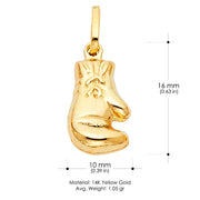 14K Gold Single Boxing Glove Charm Pendant with 0.9mm Singapore Chain Necklace