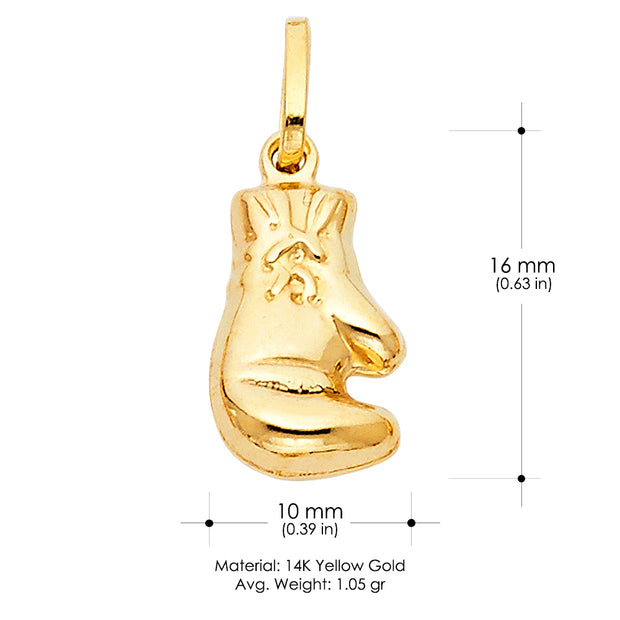14K Gold Single Boxing Glove Charm Pendant with 1.2mm Flat Open Wheat Chain Necklace