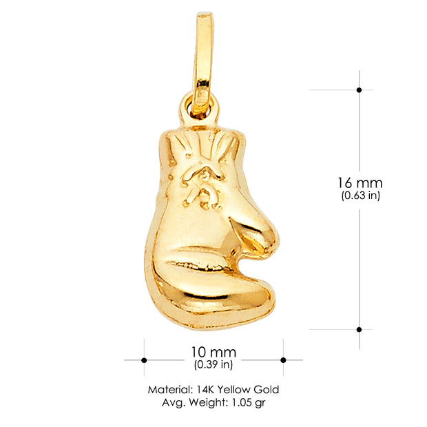 14K Gold Single Boxing Glove Charm Pendant with 1.6mm Figaro 3+1 Chain Necklace