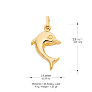 14K Gold Dolphin Charm Pendant with 2mm Figaro 3+1 Chain Necklace