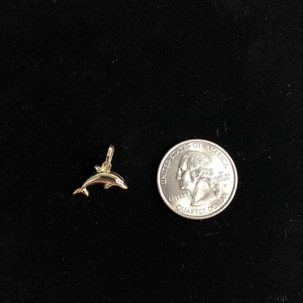 14K Gold Jumping Dolphin Prosperity Charm Pendant