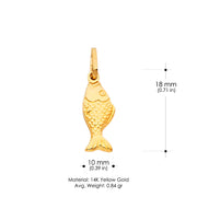 14K Gold Fish Charm Pendant with 1.2mm Flat Open Wheat Chain Necklace