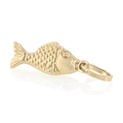 14K Gold Fish Charm Pendant with 0.9mm Singapore Chain Necklace