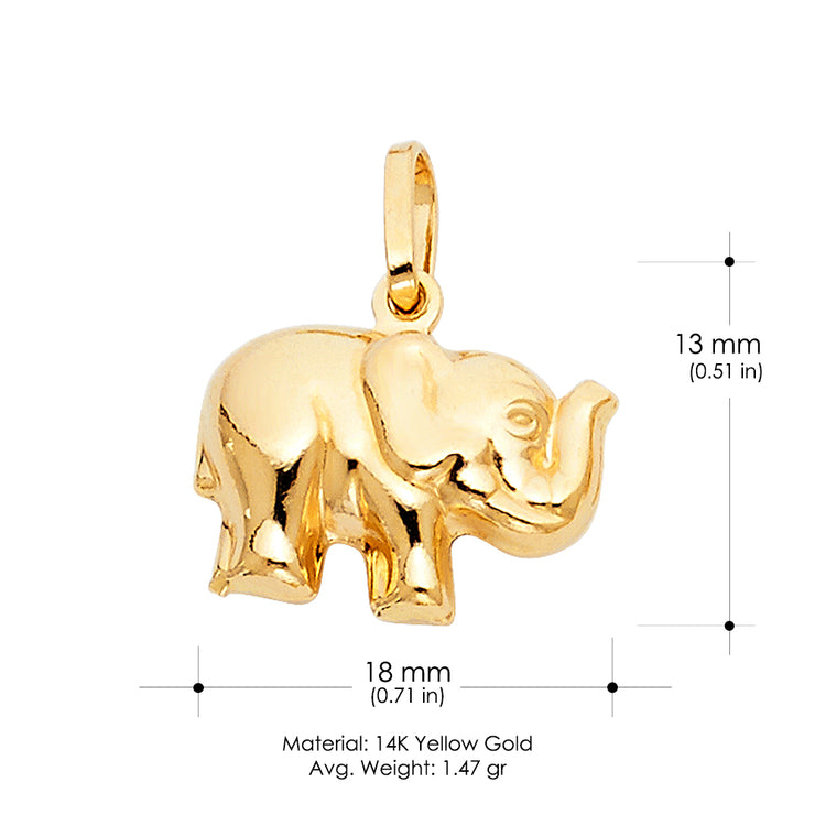 14K Gold Elephant Strength & Luck Charm Pendant