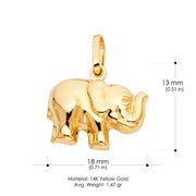 14K Gold Elephant Strength & Luck Charm Pendant with 1.2mm Flat Open Wheat Chain Necklace