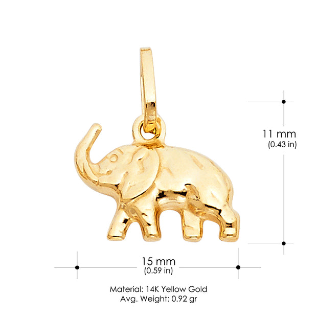 14K Gold Elephant Strength & Luck Charm Pendant with 0.9mm Singapore Chain Necklace