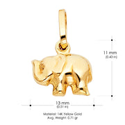 14K Gold Elephant Strength & Luck Charm Pendant with 0.9mm Singapore Chain Necklace
